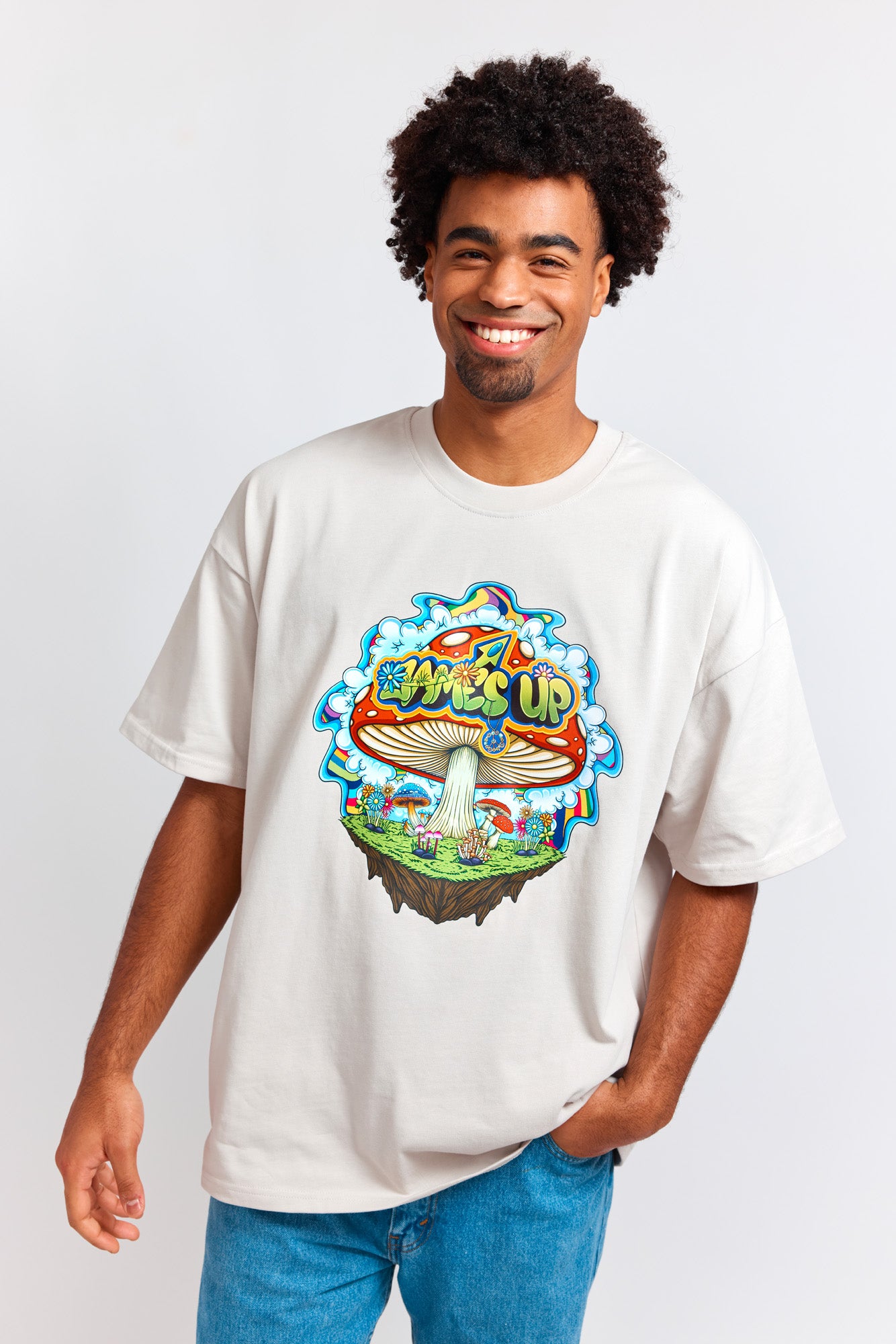 Psychedelic good vibes mushroom loose heavy T-shirt